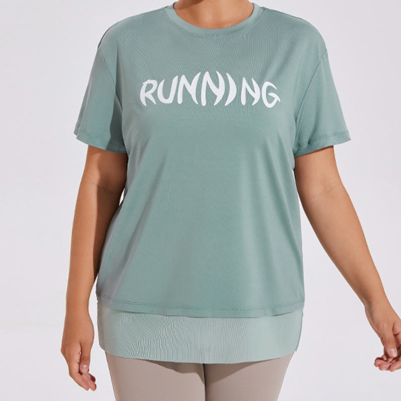 Plus Size Mesh Splicing Loose Yoga Short Sleeves Shirt - Green - 4XL - image 2