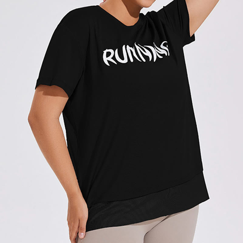 Plus Size Mesh Splicing Loose Yoga Short Sleeves Shirt - image 6