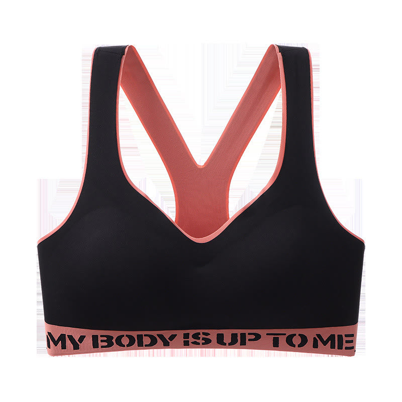 Plus Size Seamless Fitness Push-up Sports Wireless Bra - Black - 6XL - image 3