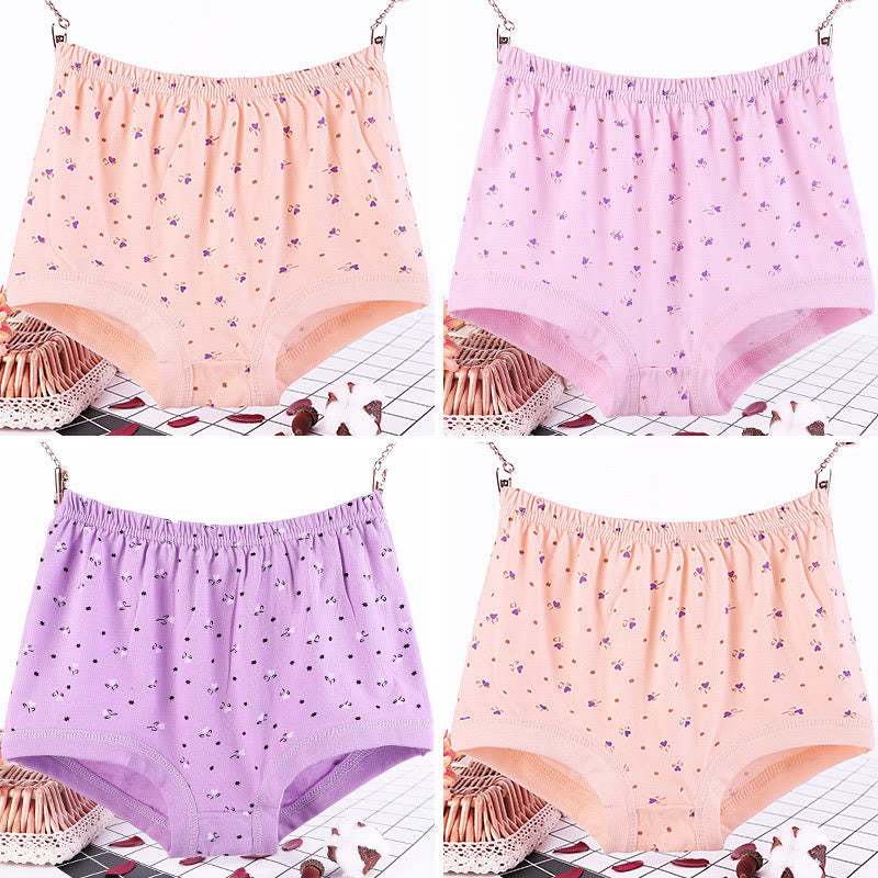 Plus Size Floral Pure Cotton Panty(4 Packs)