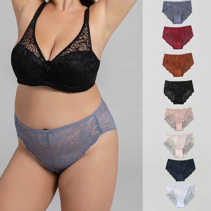 Plus Size Sexy High Waist Lace Semi-transparent Panty(3 Packs)