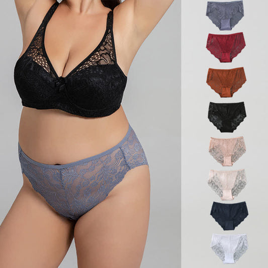 Plus Size Sexy High Waist Lace Semi-transparent Panty(3 Packs)