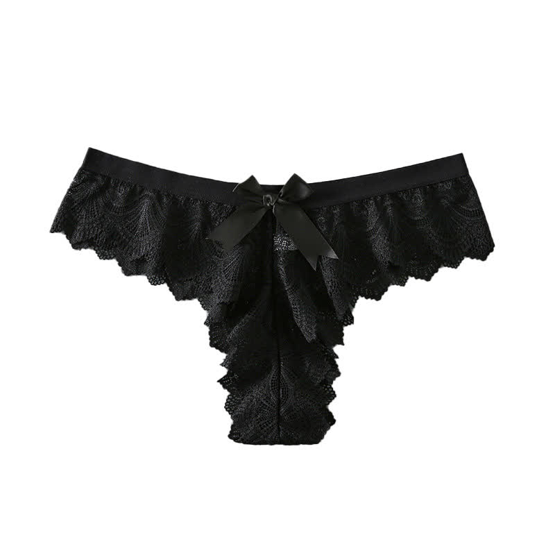 Sexy Low Rise Lace Bowknot Thong(3 Packs) - Black - XL - image 7