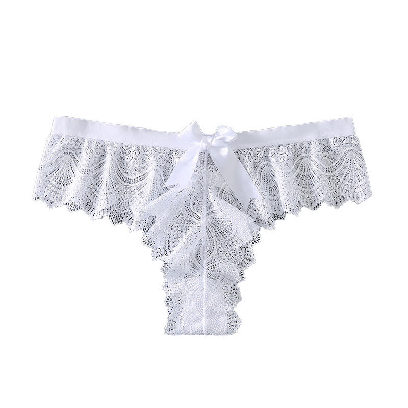 Sexy Low Rise Lace Bowknot Thong(3 Packs) - White - XL - image 8