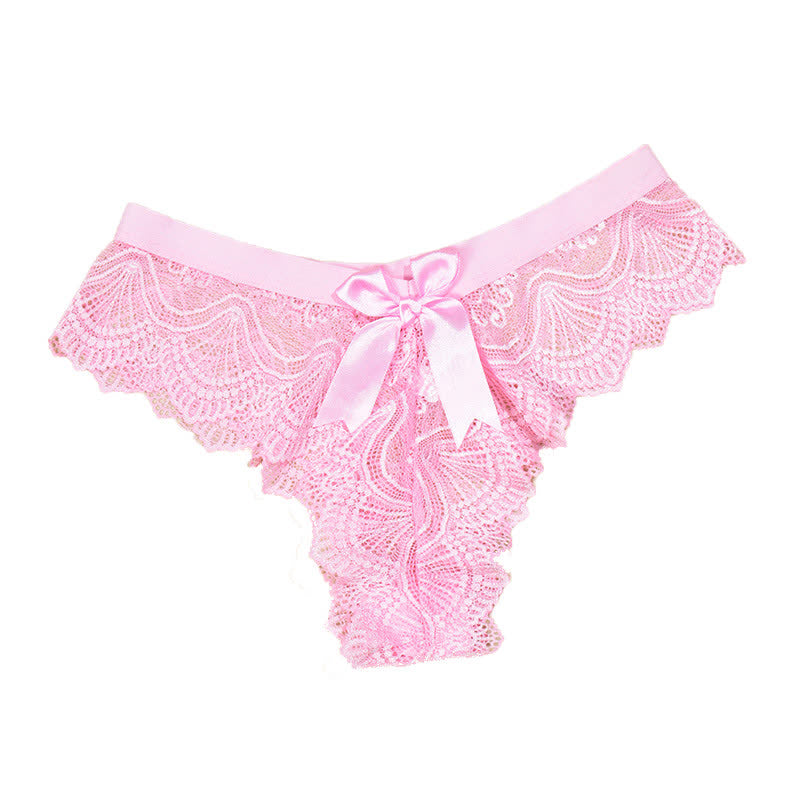 Sexy Low Rise Lace Bowknot Thong(3 Packs) - Light Pink - XL - image 9