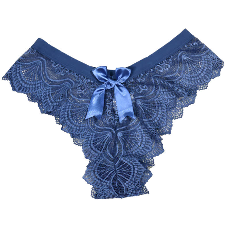 Sexy Low Rise Lace Bowknot Thong(3 Packs) - Navy Blue - XL - image 10