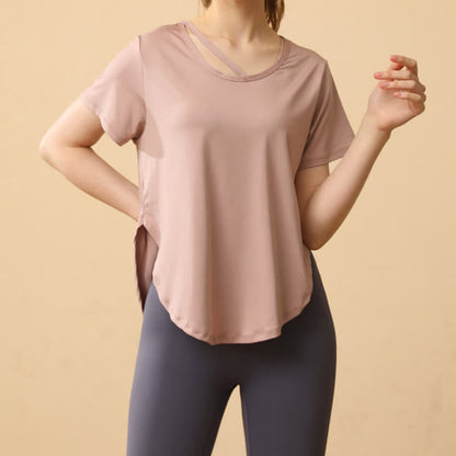Plus Size Loose Breathable Quick Dry Yoga Short Sleeves - Apricot - 3XL - image 0