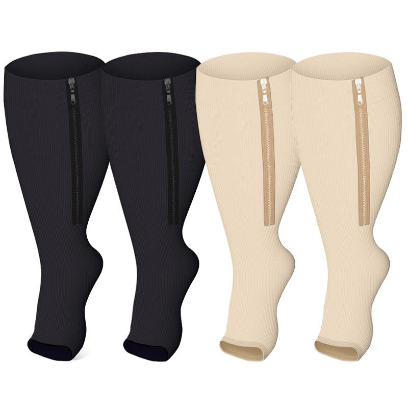 Plus Size Zipper Open Toe Compression Socks(2 Pairs) - Multicolor - 7XL - image 0