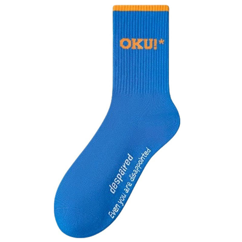 Classic Color Word Quarter Socks(5 Pairs) - Blue - EU44-50(US10-15) - image 6