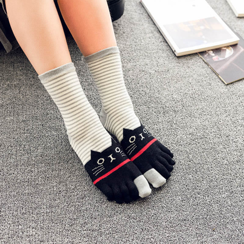 Striped Cat Quarter Alignment Socks(5 Pairs) - image 6