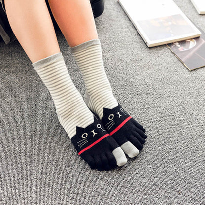 Striped Cat Quarter Alignment Socks(5 Pairs) - image 6
