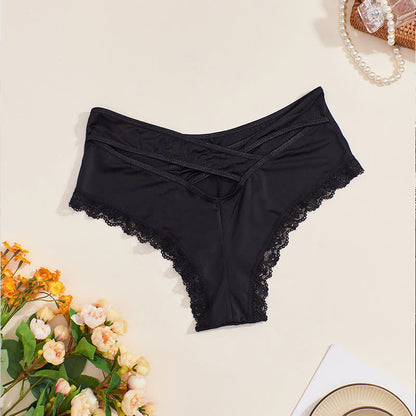 Sexy Mid-waist Lace Ice Silk Brief(2 Packs)