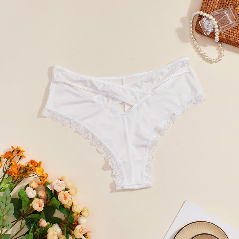 Sexy Mid-waist Lace Ice Silk Brief(2 Packs)