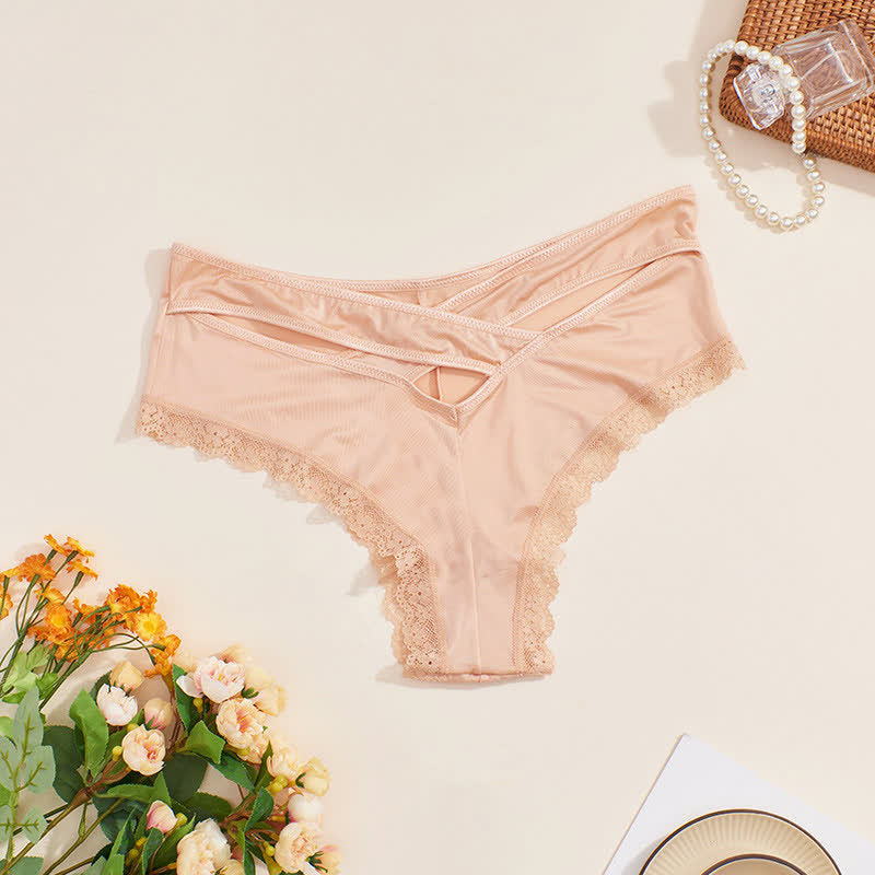 Sexy Mid-waist Lace Ice Silk Brief(2 Packs)