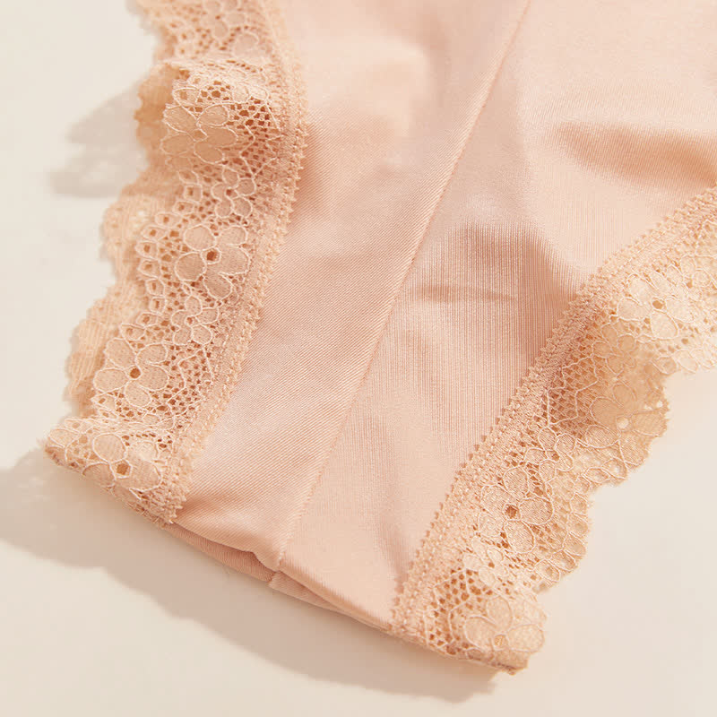 Sexy Mid-waist Lace Ice Silk Brief(2 Packs)