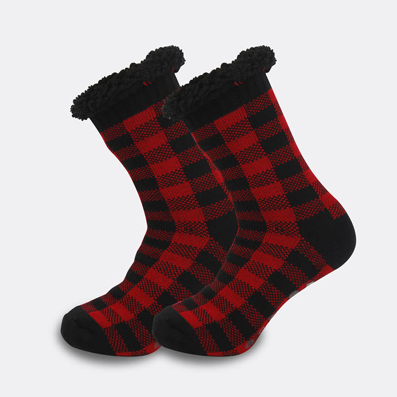 Plus Size Grid Rhombus Slipper Socks(2 Pairs) - Red - EU39-44(US6-10) - image 1