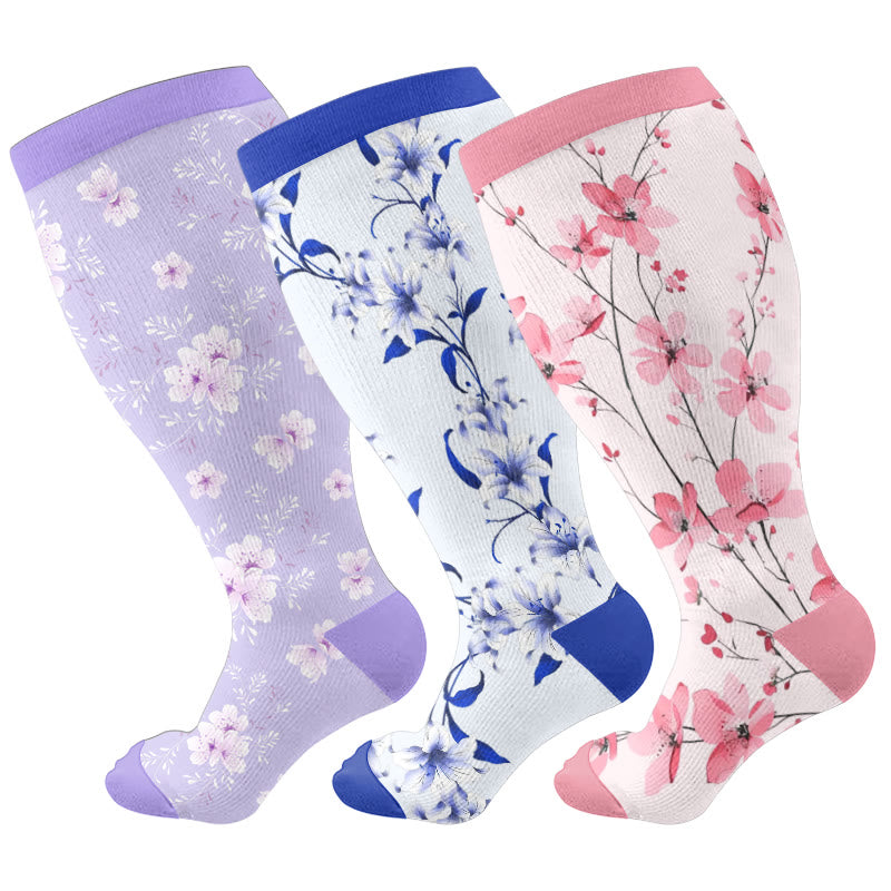 Plus Size Blossom Compression Socks(3 Pairs) - Multicolor - 4XL - image 7