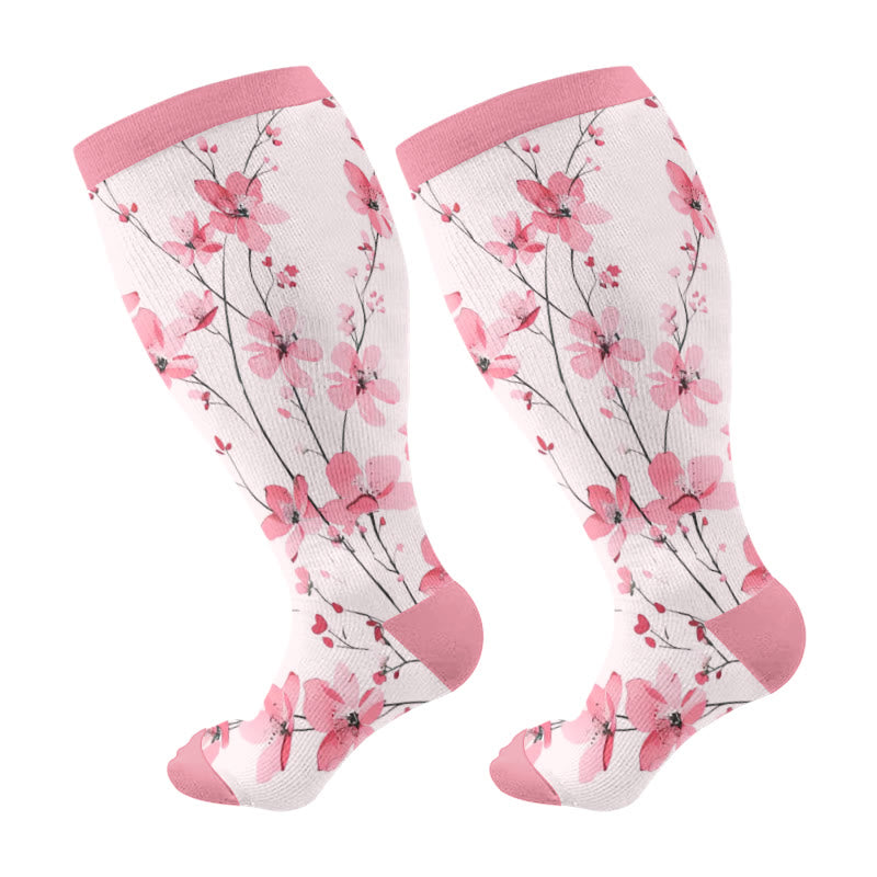 Plus Size Blossom Compression Socks(3 Pairs) - Pink - 4XL - image 6