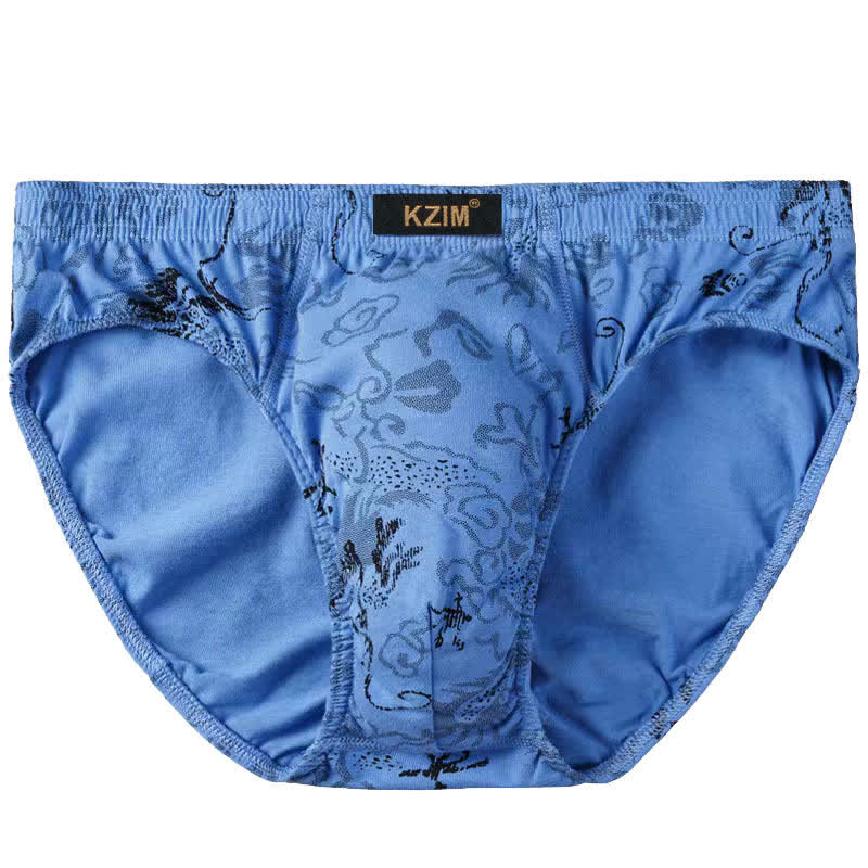 Men's Dragon Print Cotton Brief(3 Packs) - A-Sky Blue - 7XL - image 4