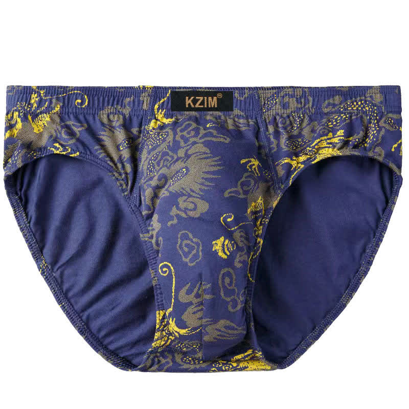 Men's Dragon Print Cotton Brief(3 Packs) - A-Royal Blue - 7XL - image 2