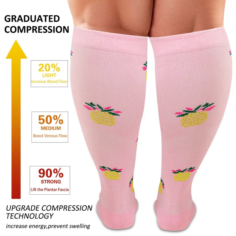 Plus Size Dog Footprints Pineapple Compression Socks 2XL-7XL(3 Pairs) - image 1