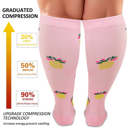 Plus Size Dog Footprints Pineapple Compression Socks 2XL-7XL(3 Pairs) - image 1