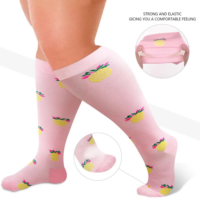 Plus Size Dog Footprints Pineapple Compression Socks 2XL-7XL(3 Pairs) - image 2