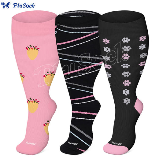 Plus Size Dog Footprints Pineapple Compression Socks 2XL-7XL(3 Pairs) - image 0