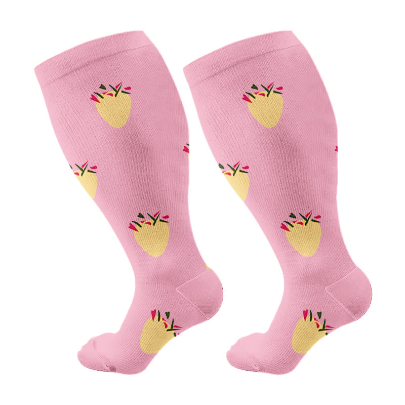 Plusock Plus Size Dog Footprints Pineapple Compression Socks 2XL-7XL(3 Pairs) - Pink - 7XL - image 12