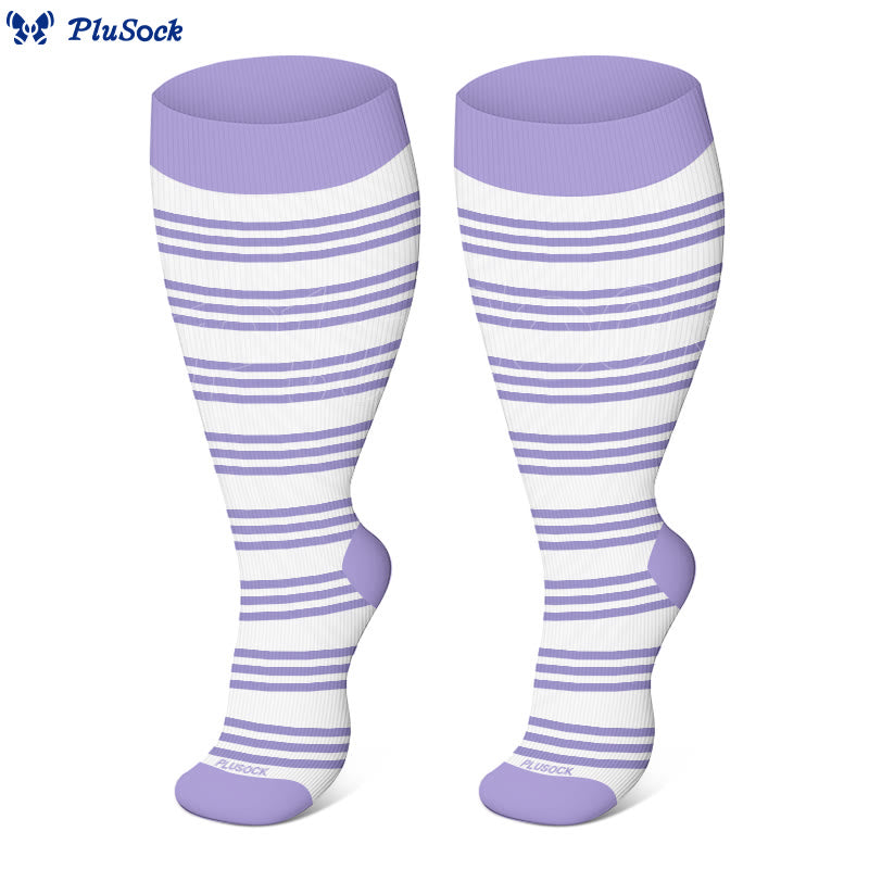 Plus Size Purple Stripe Compression Socks(3 Pairs) - image 2