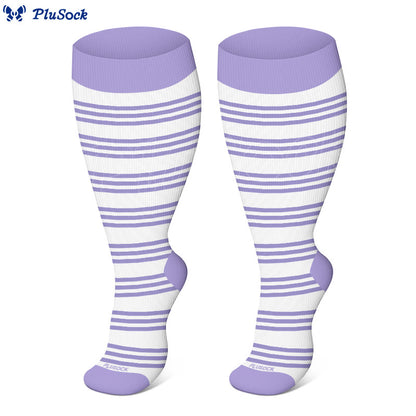 Plus Size Purple Stripe Compression Socks(3 Pairs) - image 2