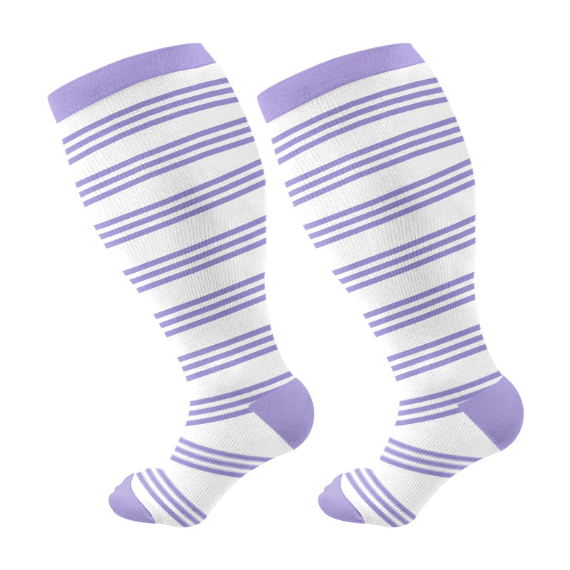 Plus Size Purple Stripe Compression Socks(3 Pairs) - image 6