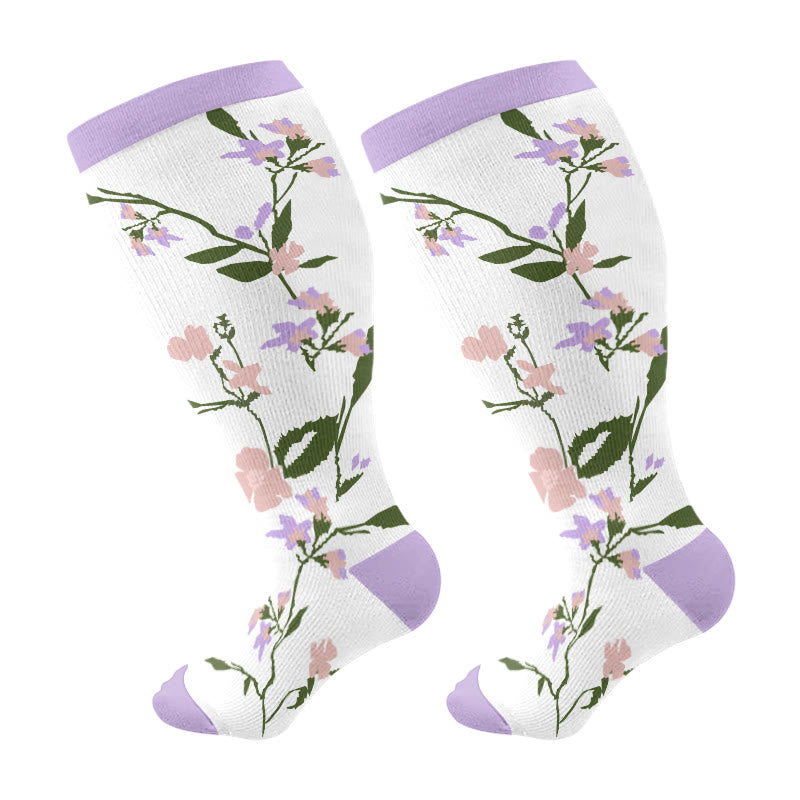 Plus Size Purple Stripe Compression Socks(3 Pairs) - White - 4XL - image 5