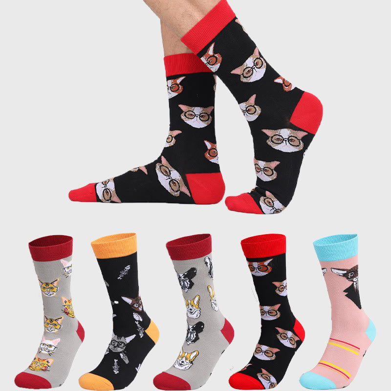 Plus Size Glasses Cat Quarter Socks(5 Pairs) - Multicolor - EU44-49(US10-14) - image 1