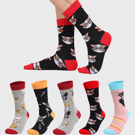 Plus Size Glasses Cat Quarter Socks(5 Pairs) - Multicolor - EU44-49(US10-14) - image 1