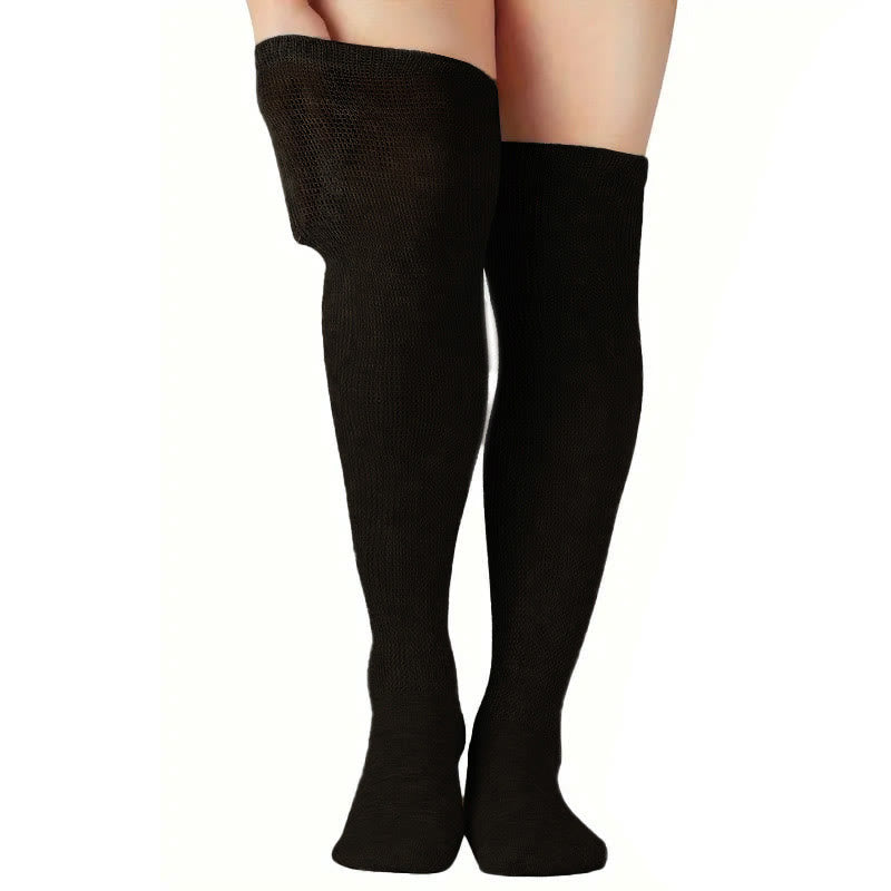 Solid Color Diabetic Thigh High Socks - Black - EU41.5-46(US8-12) - image 1