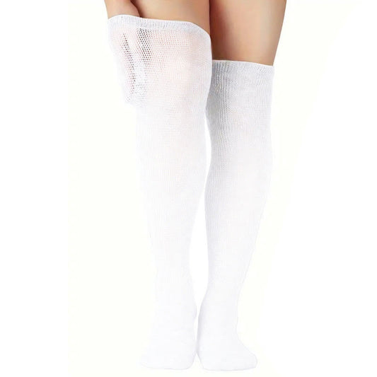 Solid Color Diabetic Thigh High Socks - White - EU41.5-46(US8-12) - image 0