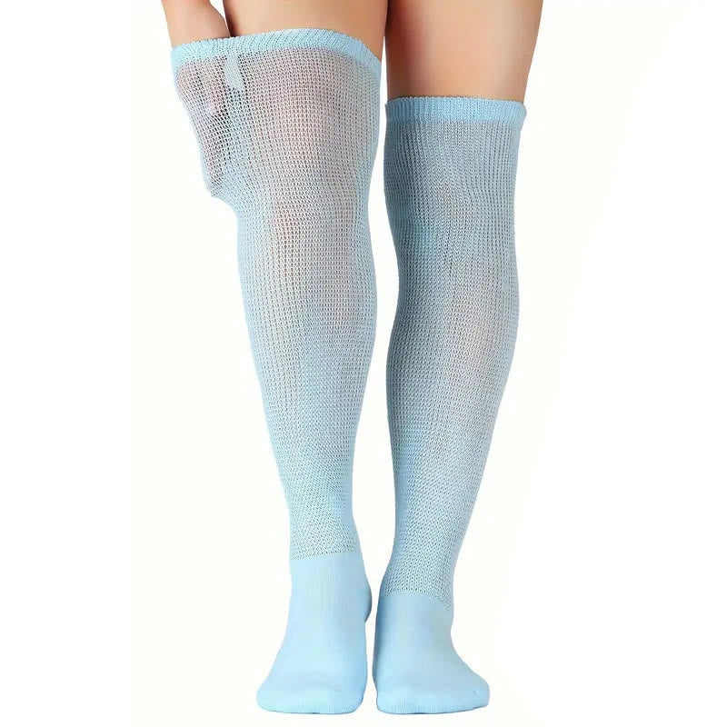 Solid Color Diabetic Thigh High Socks - Blue - EU41.5-46(US8-12) - image 4