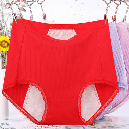 Solid Color Cotton High Waist Period Brief(3 Packs) - Red - 6XL - image 0