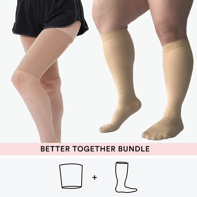 Bundle Plus Size Thigh Sleeves + Knee High Compression Socks - Nude - 4XL - 7XL - image 1