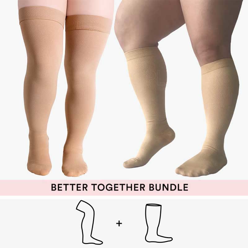 Bundle Plus Size Thigh High + Knee High Compression Socks - Nude - 4XL - 7XL - image 1