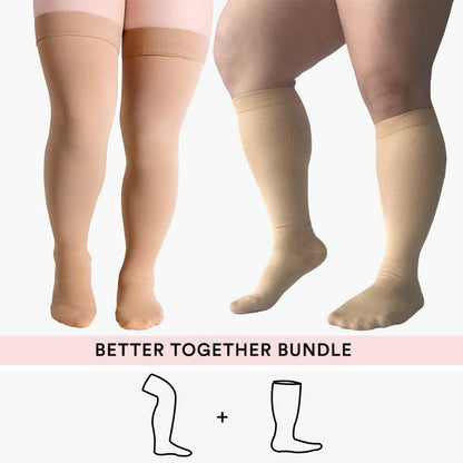Bundle Plus Size Thigh High + Knee High Compression Socks - Nude - 4XL - 7XL - image 1