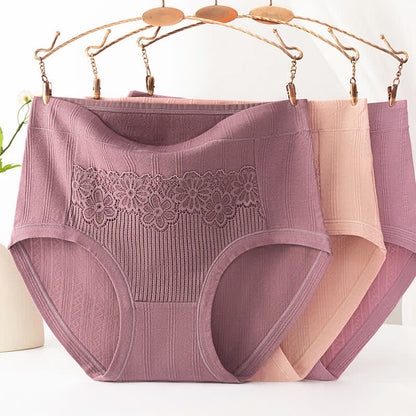 Cotton High Waist Jacquard Breathable Brief(3 Packs) - Purple+Dark Purple+Nude - 6XL - image 0