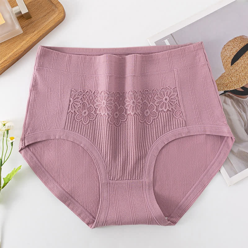 Cotton High Waist Jacquard Breathable Brief(3 Packs) - Purple - 6XL - image 3