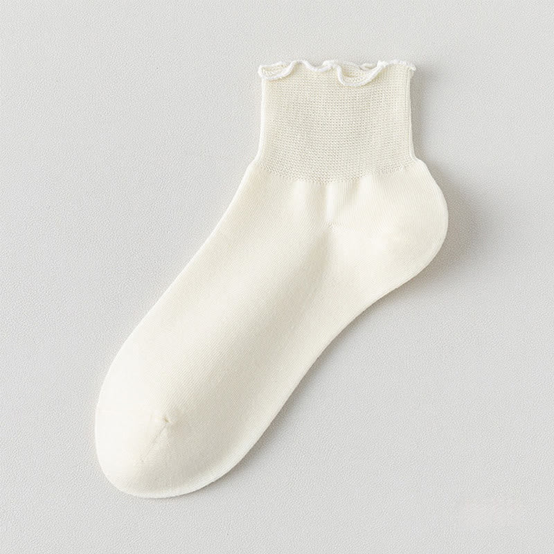 Laciness Solid Color Ankle Socks(10 Pairs) - Beige - EU36-40(US3-7) - image 11