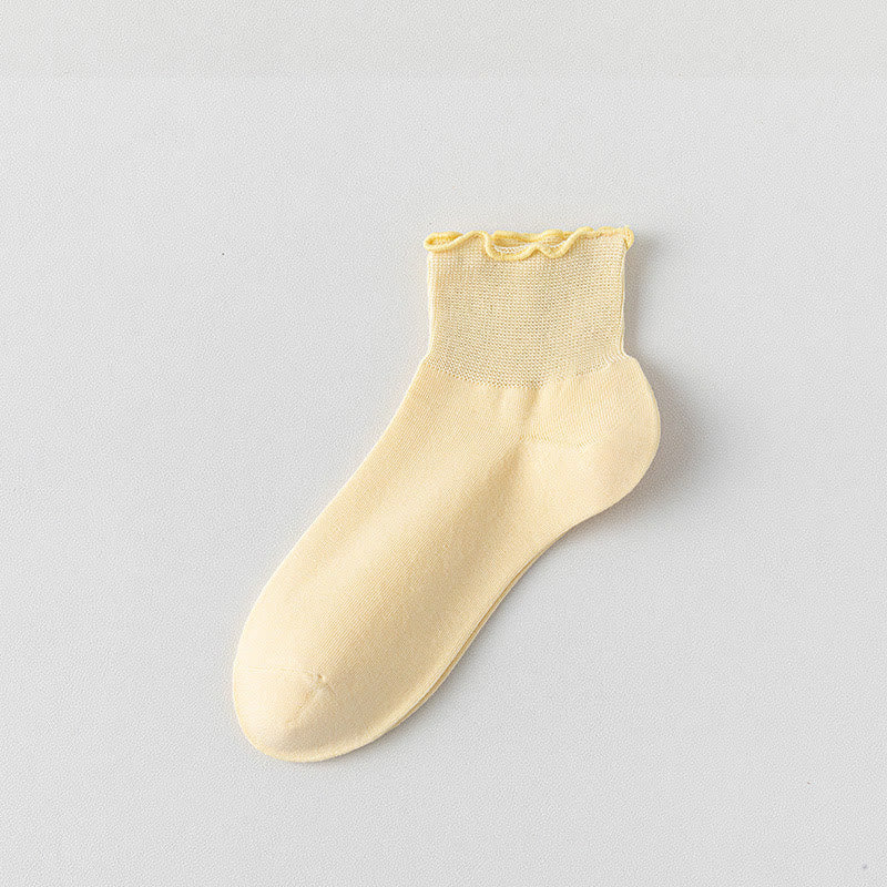 Laciness Solid Color Ankle Socks(10 Pairs) - Yellow - EU36-40(US3-7) - image 16