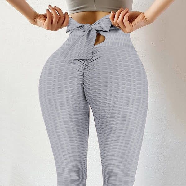 Bow Bubble Butt Lifting Sports Legging - Light Gray - 3XL - image 6