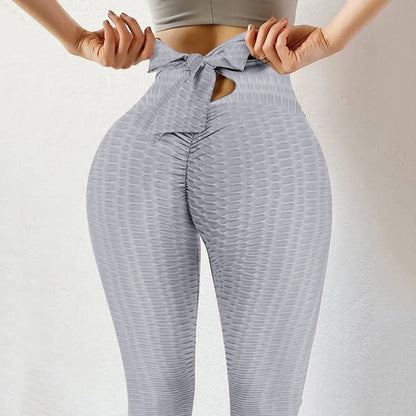 Bow Bubble Butt Lifting Sports Legging - Light Gray - 3XL - image 6