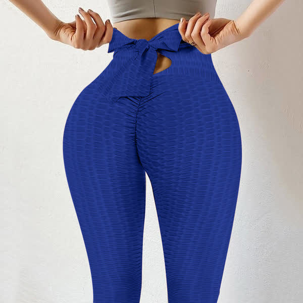 Bow Bubble Butt Lifting Sports Legging - Blue - 3XL - image 4