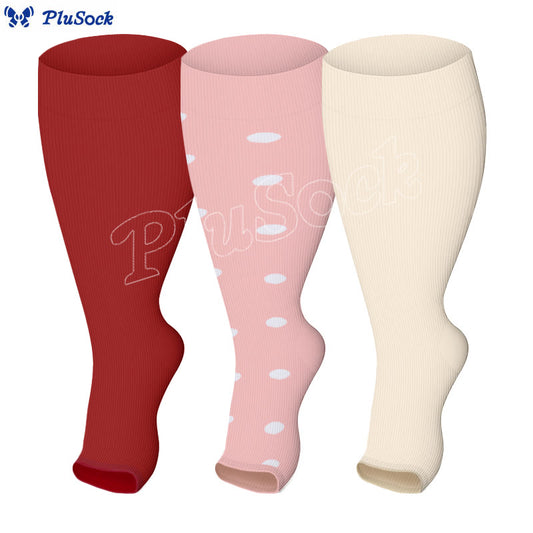 Plus Size Polka Dots Open Toe Compression Socks(3 Pairs) - image 0
